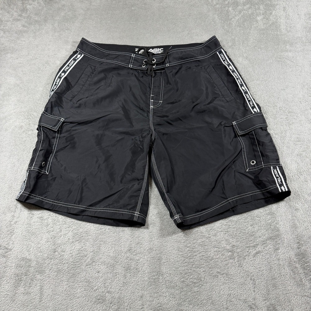 Pelagic Boardshorts Mens 40 Black Nylon 11" Pockets Surf Beach Swim Fishing